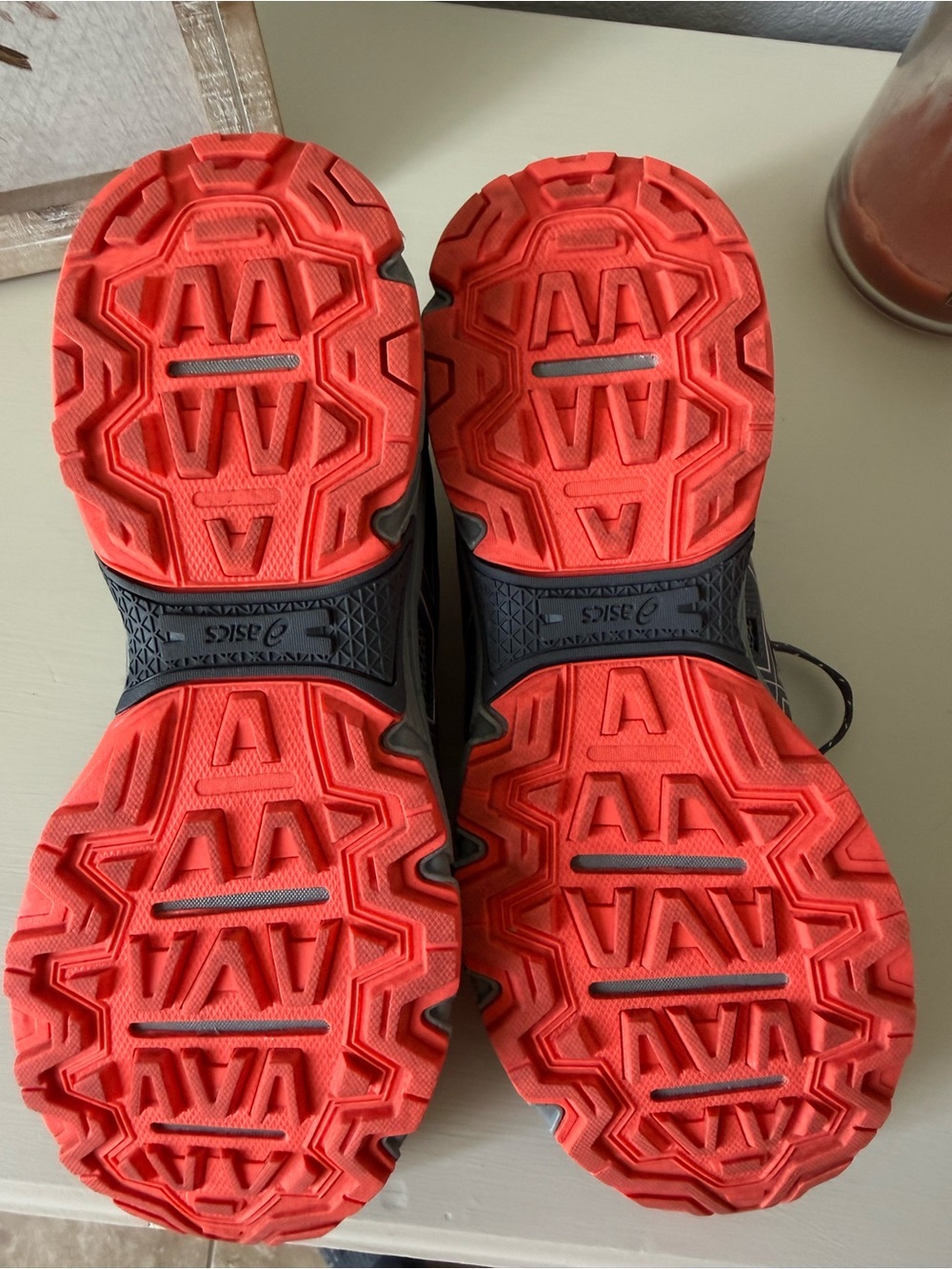 Asics Dark Gray and Coral Pink Trail Running Sneakers - Picture 11 of 13